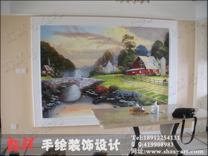 金飞达名郡餐厅背景 玄关背景墙绘 高档油画